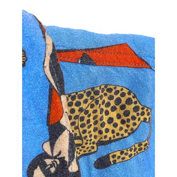 Baja Llama Purrfect Woman Leopard Blue Nighthawk Button Shirt Mens L Viscose - Picture 3 of 10